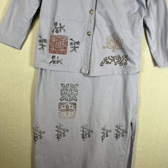 VTG Blue Cactus Dress Cardigan Jacket Sleeveless Size XL Periwinkle Aztec Print - Picture 7 of 14